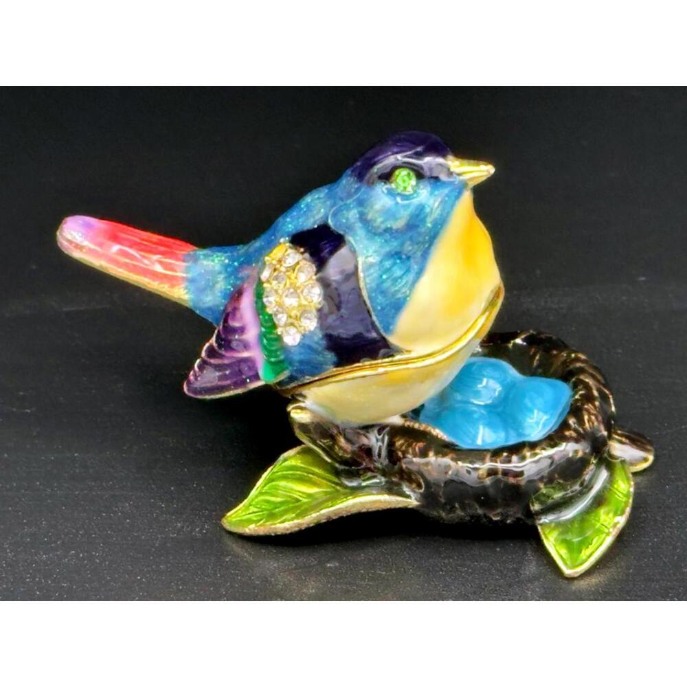 Bejeweled Whimsical Bird Nest Trinket Box w/ Austrian Sparkling Crystal Accent - Picture 3 of 3